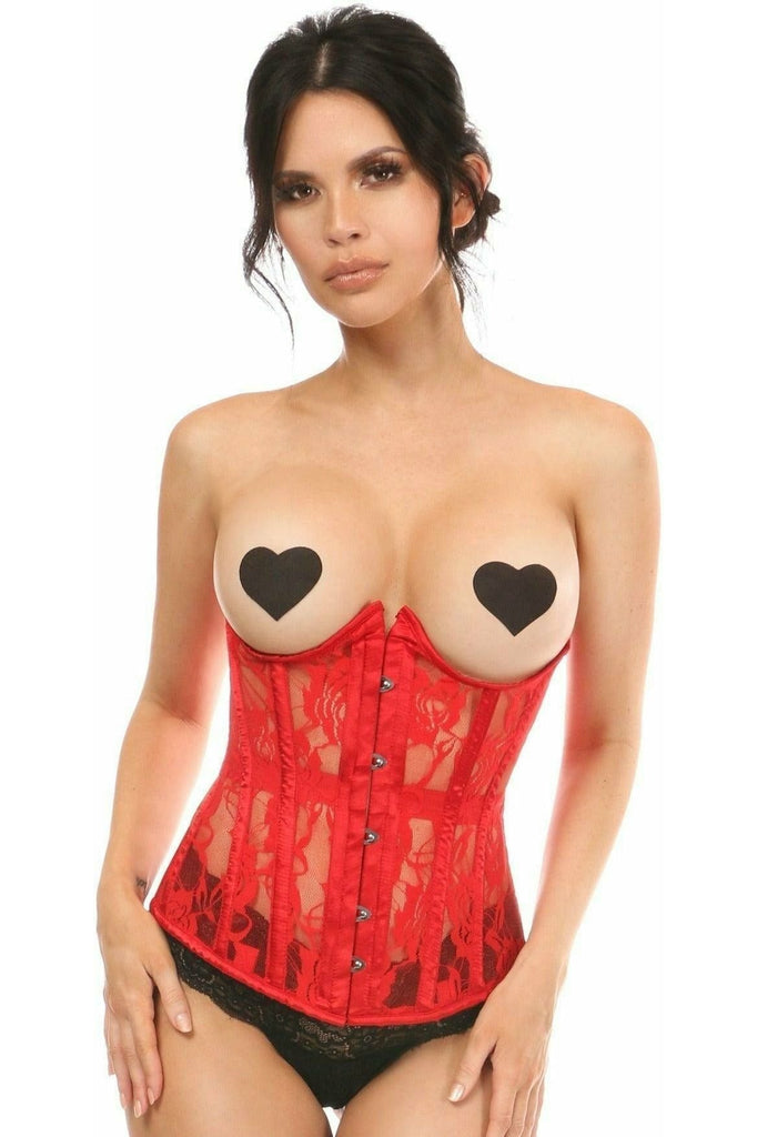 Daisy LV-1159 Red Sheer Lace Underwire Open Cup Underbust Corset