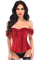 Daisy TD-057 Steel Boned Dark Red Velvet Overbust Corset w/Sleeves