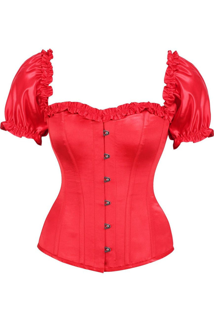 Daisy TD-097 Steel Boned Red Satin Overbust Corset w/Sleeves