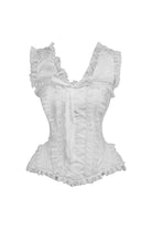 Daisy TD-098 White Brocade & Lace Steel Boned Corset w/Cap Sleeves