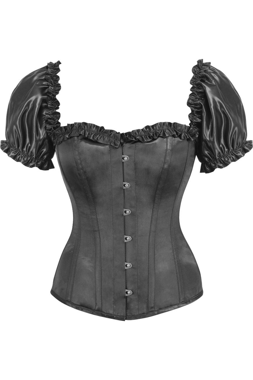 Daisy TD-105 Steel Boned Black Satin Overbust Corset w/Sleeves