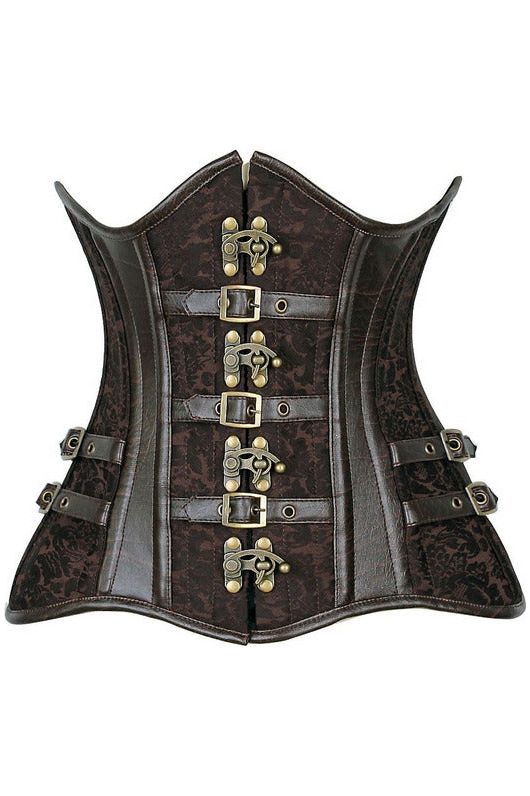 Daisy TD-1100 CURVY Brown Brocade Steampunk Steel Double Boned Under Bust Corset