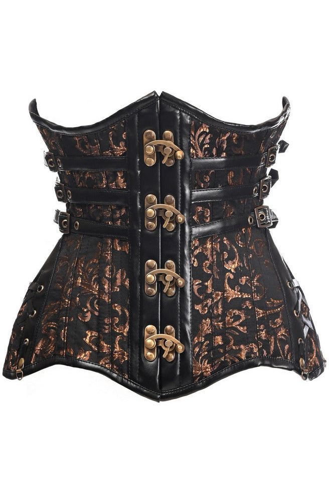 Daisy TD-1184 CURVY Steampunk Black/Brown Brocade Steel Double Boned Under Bust Corset