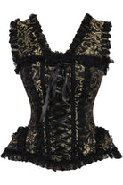 Daisy TD-210 Gold/Black Swirl Brocade & Lace Steel Boned Corset w/Cap Sleeves