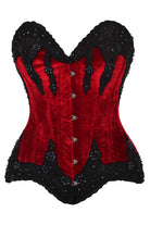 Daisy TD-219 Dark Red Velvet & Beaded Steel Boned Overbust Corset