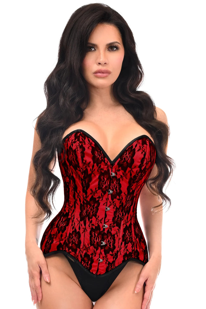 Daisy TD-227 Red Satin w/Black Lace Overlay Steel Boned Overbust Corset