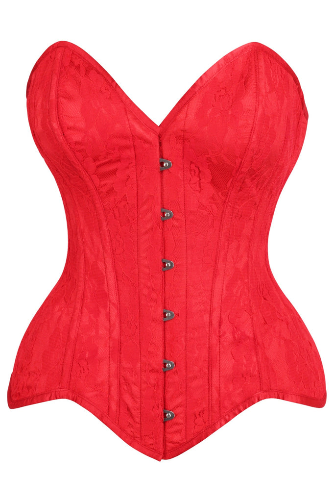 Daisy TD-236 Red Satin w/Red Lace Overlay Steel Boned Overbust Corset