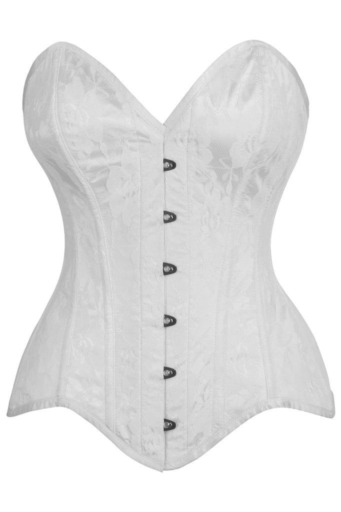 Daisy TD-237 White Satin w/White Lace Overlay Steel Boned Overbust Corset