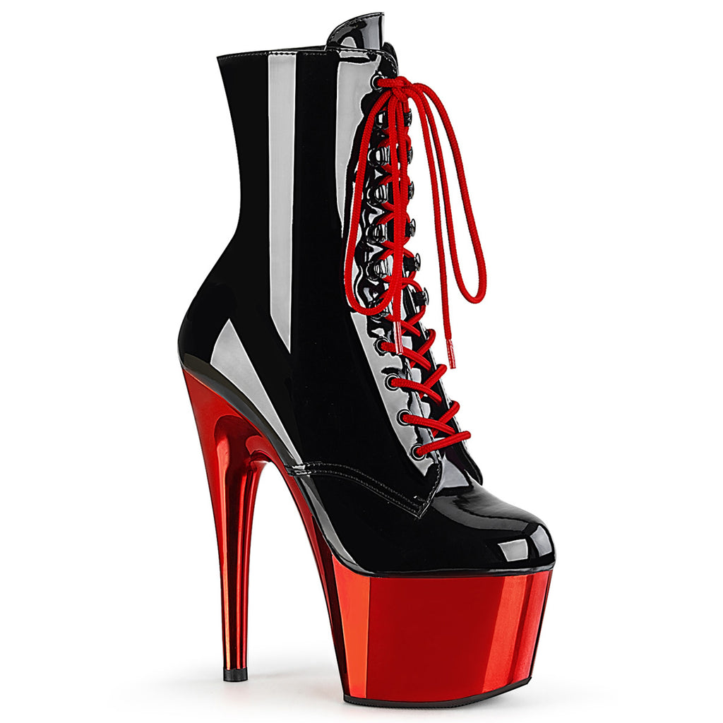 Pleaser Adore-1020Chrome Lace Up Ankle Boot