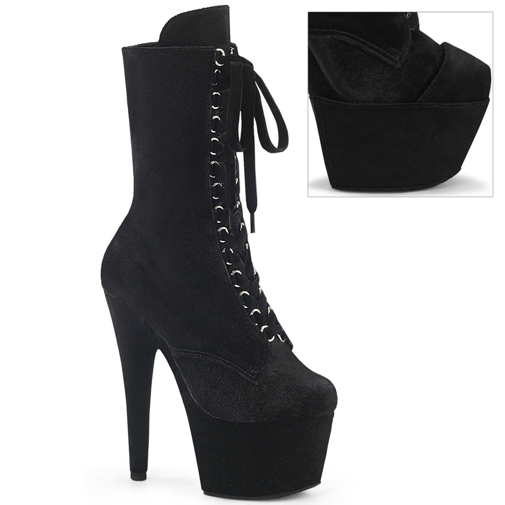 Pleaser Adore-1045VEL Lace-Up Front Velvet Ankle Boot