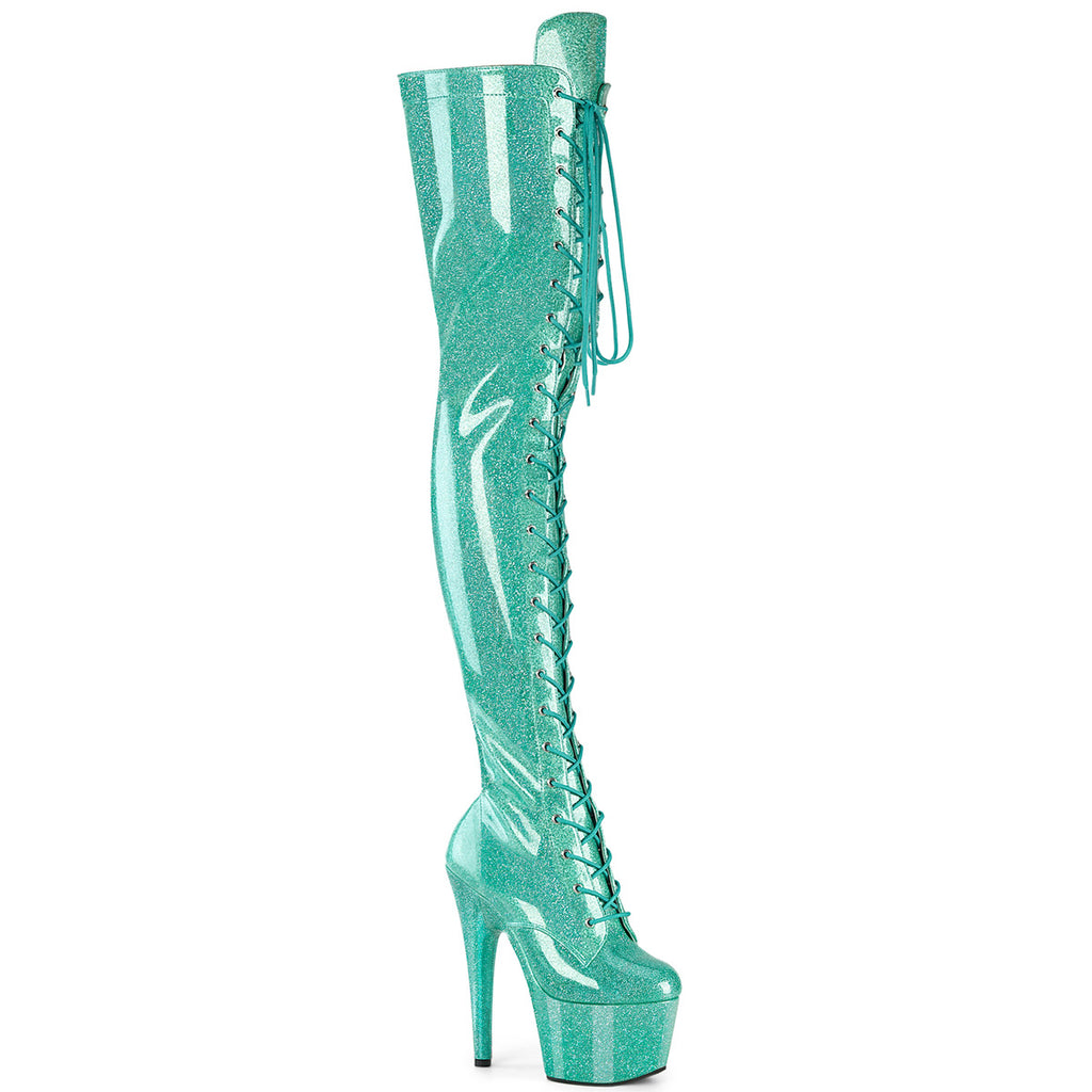 Pleaser Adore-3020GP Platform Lace-Up Front Thigh High Boot