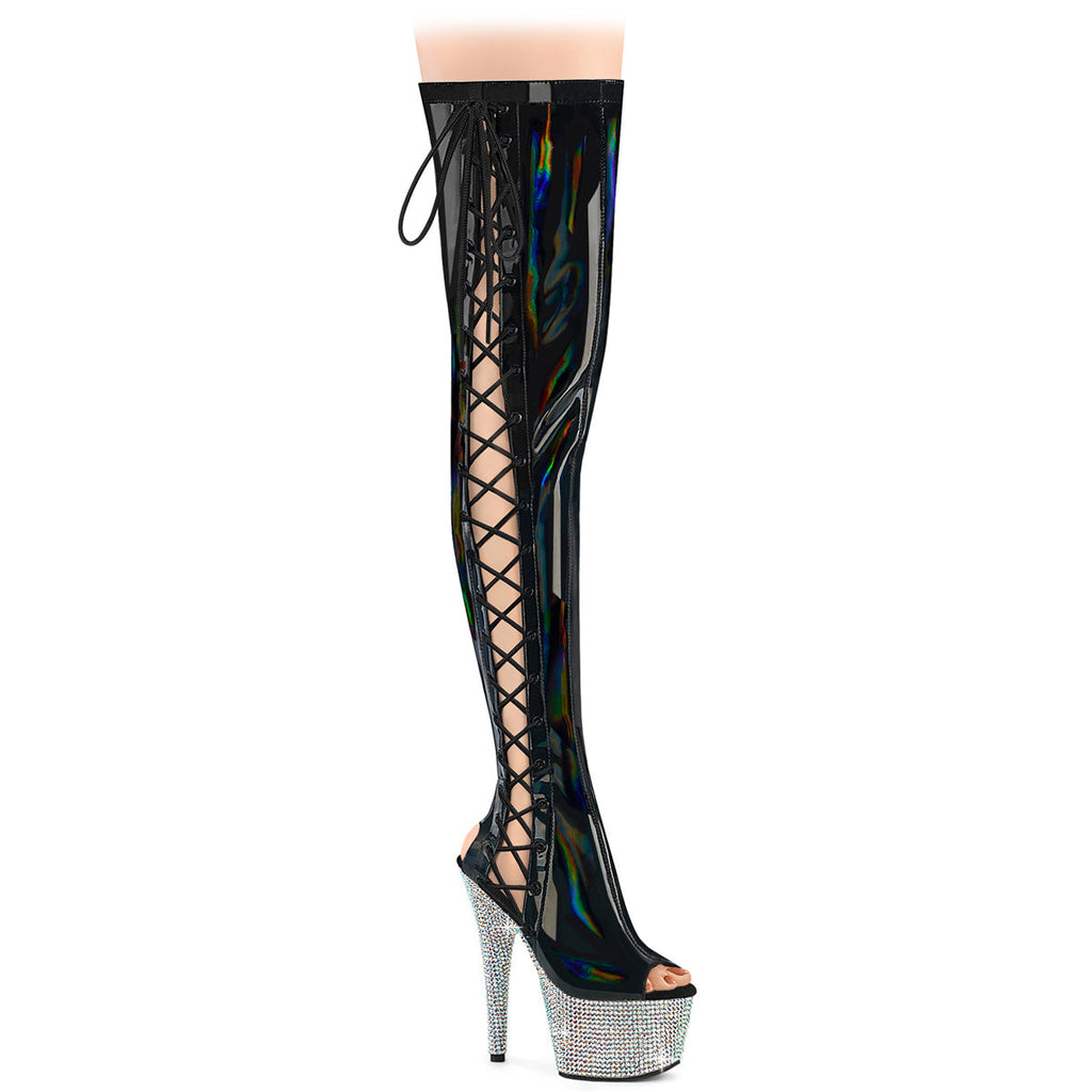 Pleaser Bejeweled-3052HG-7 Outer Side Lace Up Thigh High Boot