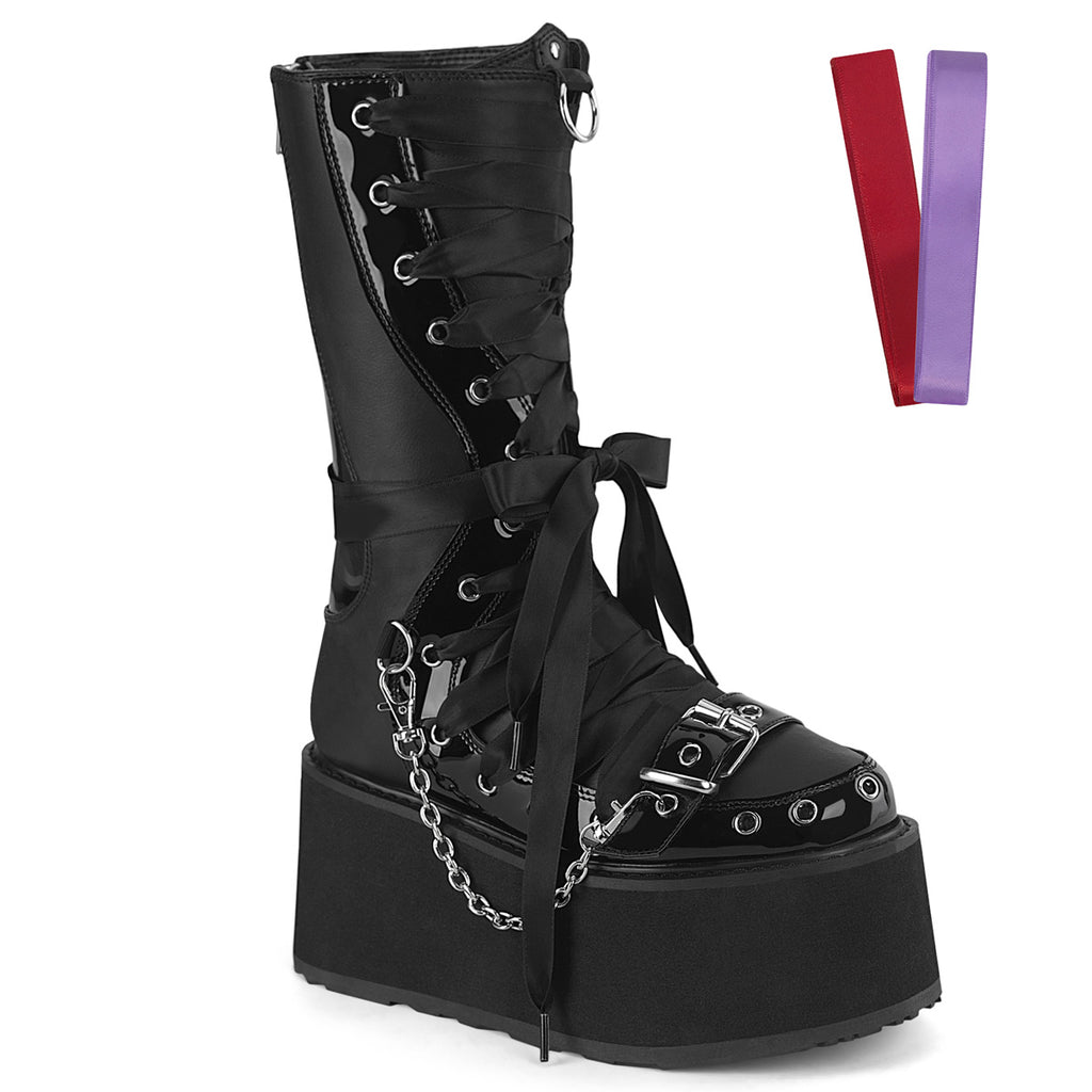 Demonia Damned-120 Lace-Up Corset Style Mid-Calf Boot
