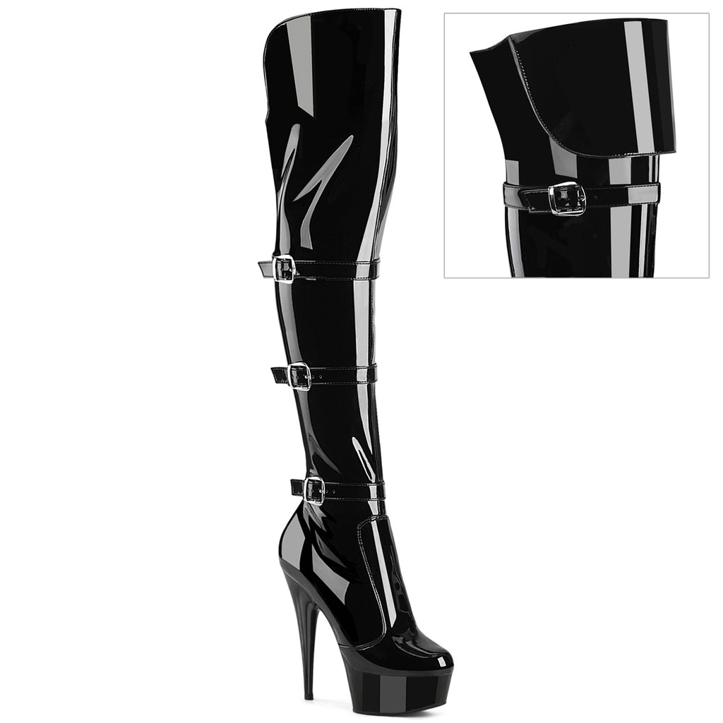 Pleaser Delight-3018 Triple Buckle Strap Over The Knee Boot