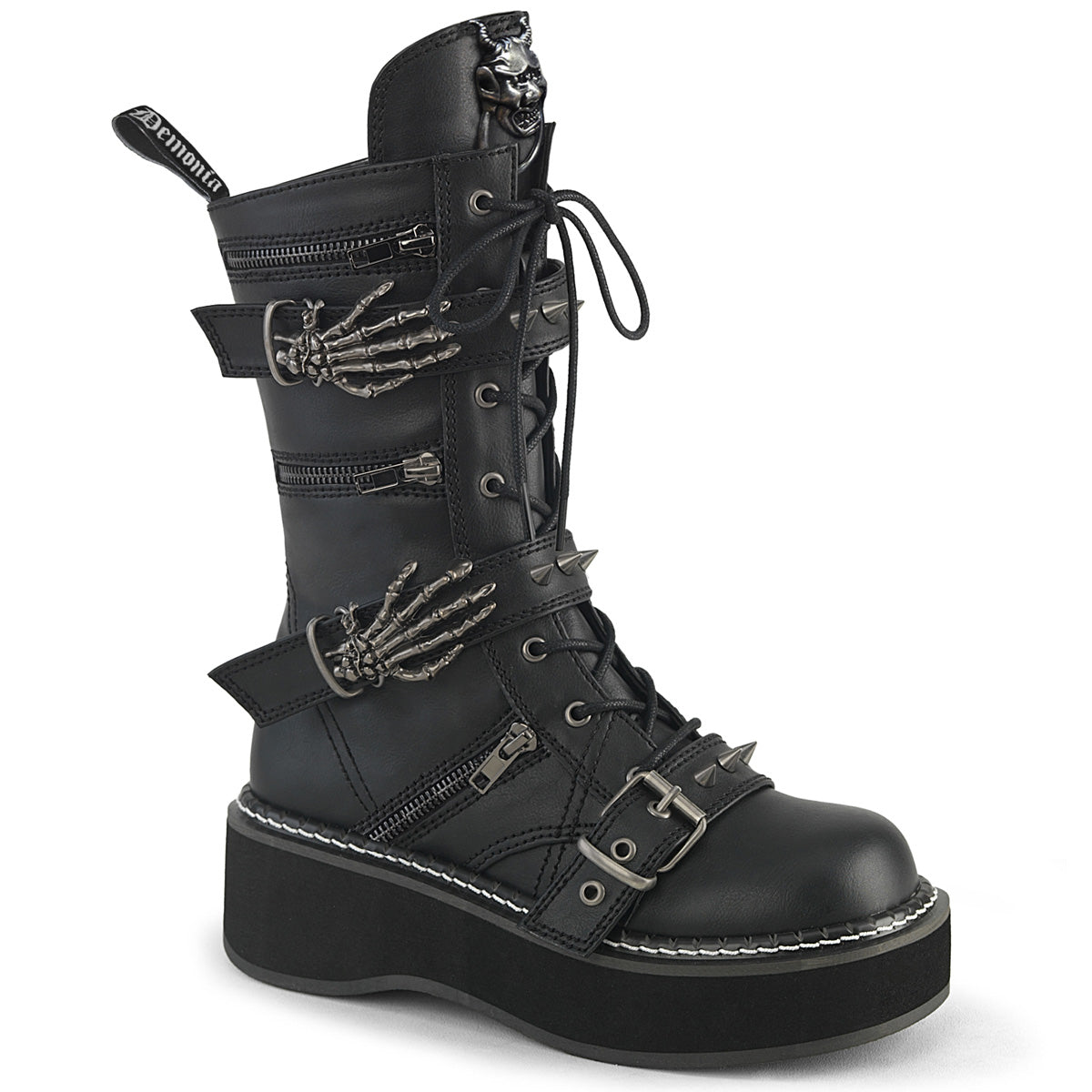 Demonia Emily-82 Mid-Calf Boot W/Skeleton Buckle Straps