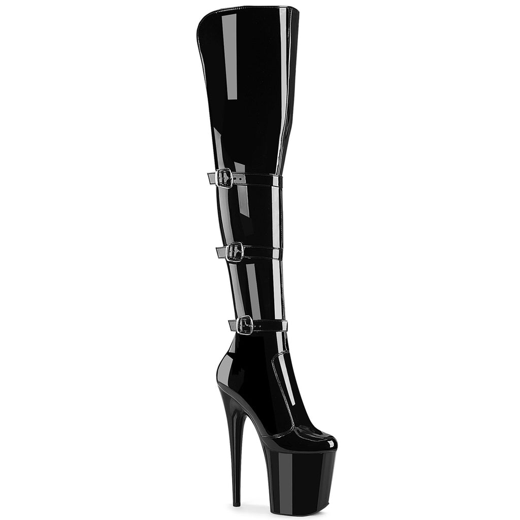 Pleaser Flamingo-3018 Triple Buckle Strap Stretch Over-The-Knee Boot