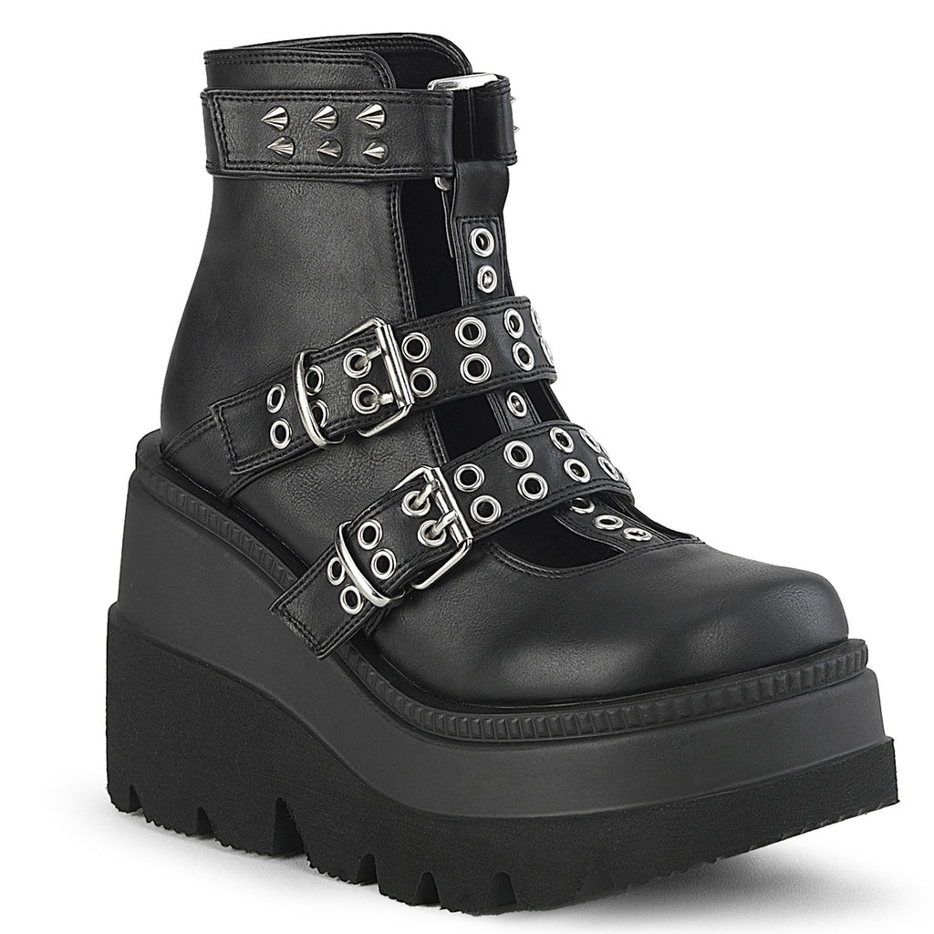 Demonia Shaker-62 Cage Bootie With Double Buckles