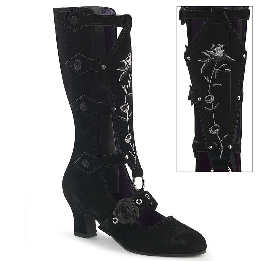 Demonia Whimsy-118 Mid-Calf Boot W/Rose Coffin Shaped Shield