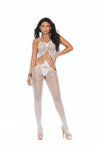 Elegant Moments Crochet Suspender Bodystocking With Open Crotch EM12005