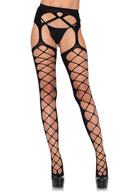 Leg Avenue  Diamond Net Opaque Stockings With Attached Garter Belt  1778