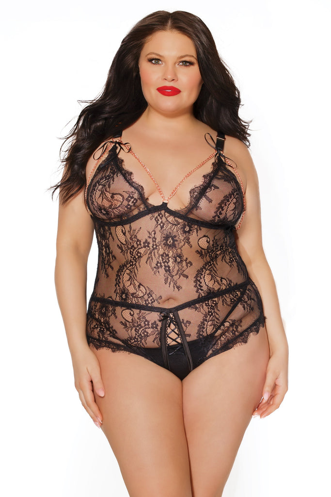 Coquette 22516 Mesh and Lace Crotchless Teddy