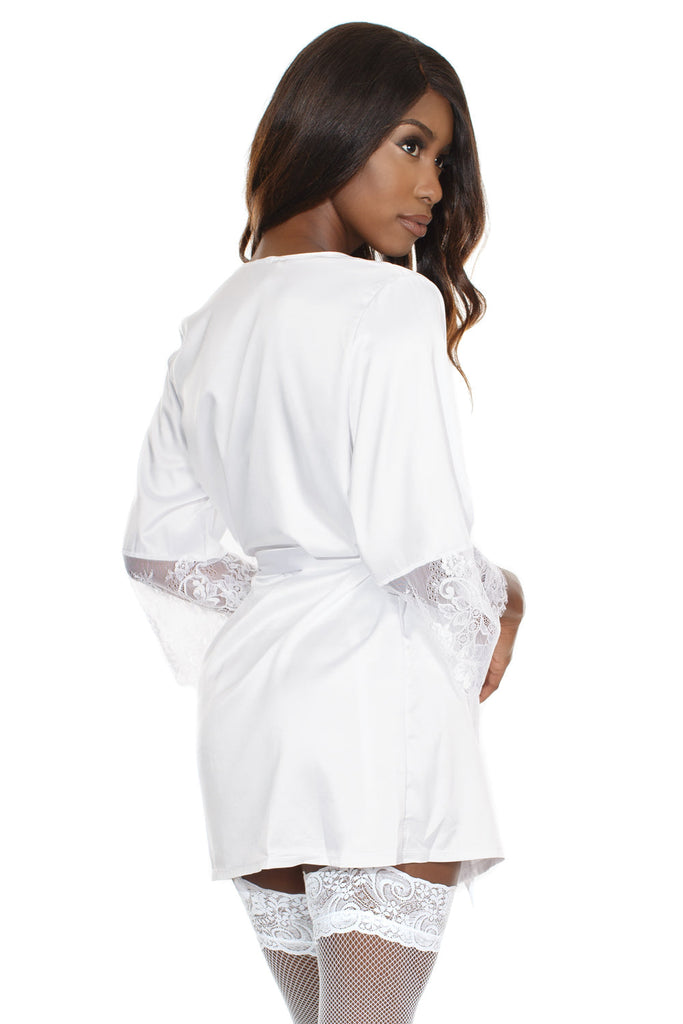 Coquette 7142 Satin Robe With Eyelash Lace Sleeves