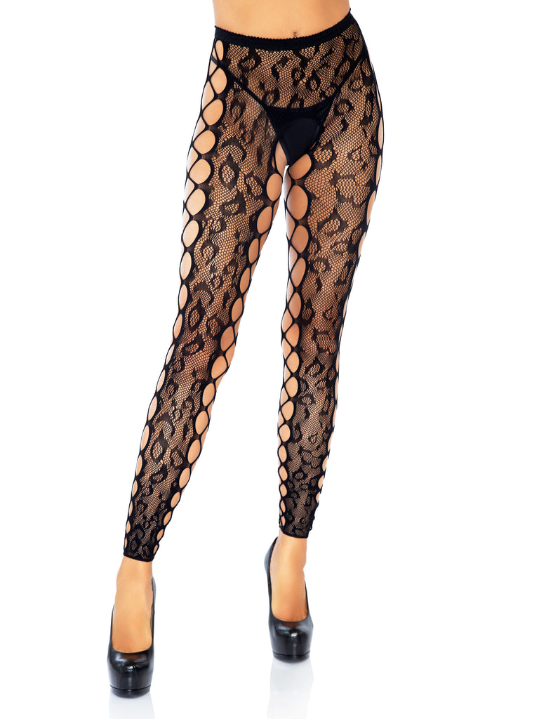 Leg Avenue  Leopard Lace Footless Crotchless Tights  7812