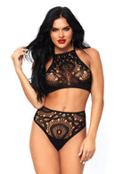 Leg Avenue  Crochet Lace Halter Crop Top & Panty  81552