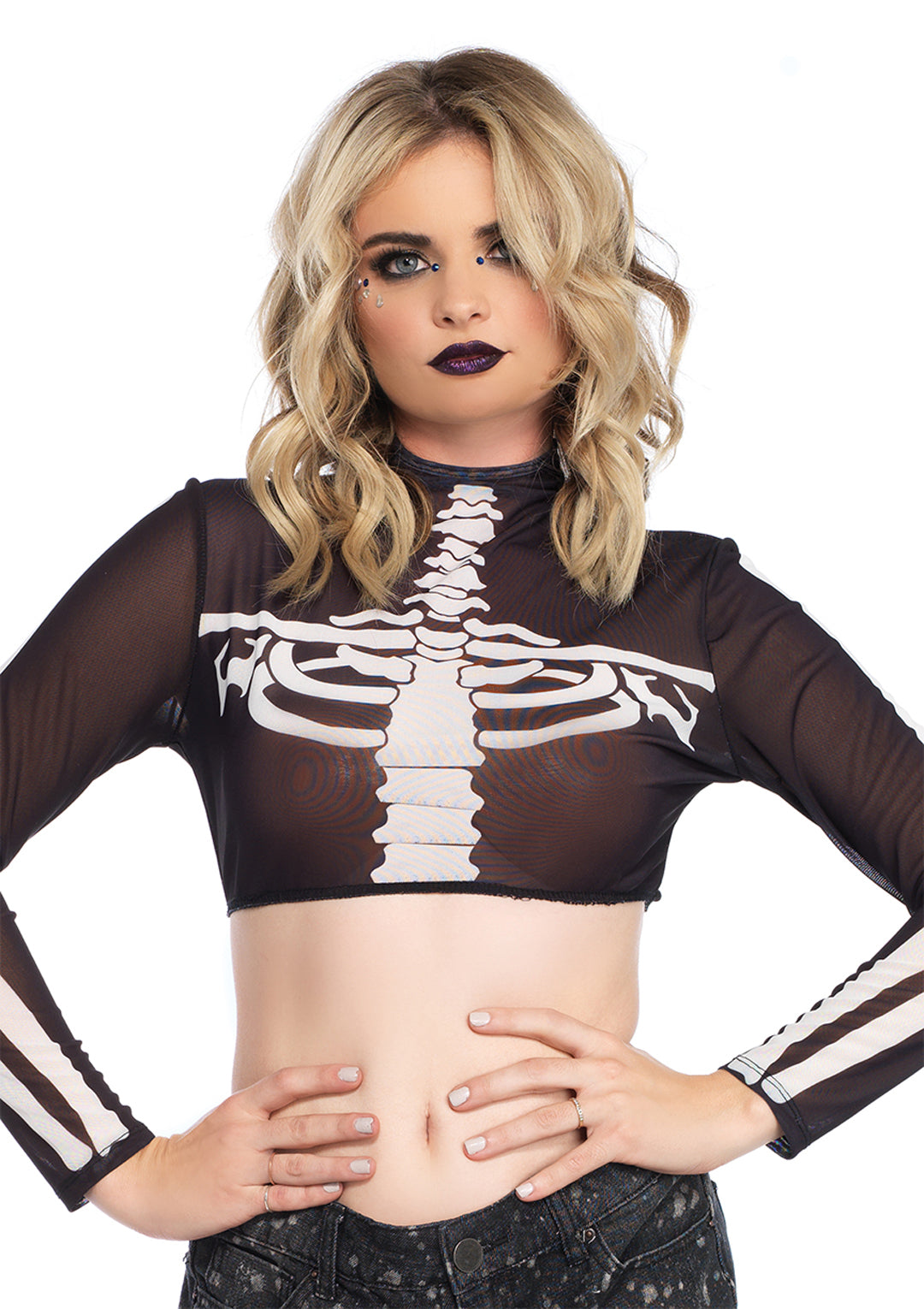 Leg Avenue  Skeleton High Neck Long Sleeve Mesh Crop Top  8283