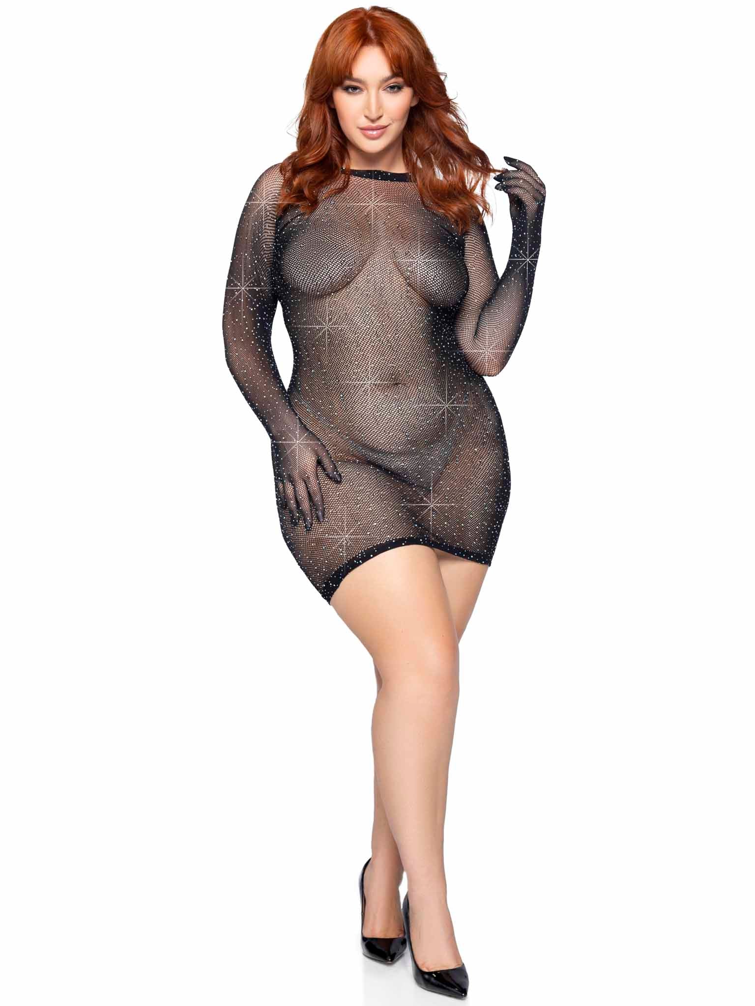 Leg Avenue  Rhinestone Fishnet Gloved Mini Dress  86124X