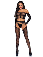 Leg Avenue  Lace Long Sleeve Halter Top, Suspender Hose & G-String  89278