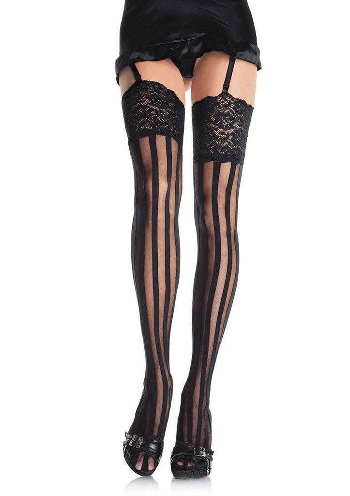 Leg Avenue  Stripe Thigh Hi W/ Lace Top Stockings  9218