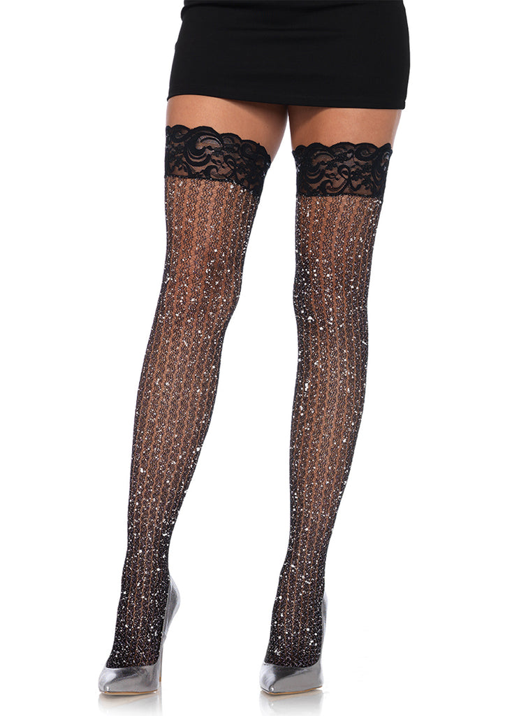 Leg Avenue  Stay Up Lace Top Lurex Cable Net Thigh Hi  9322