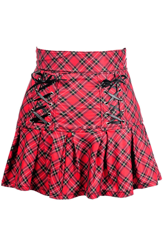 Daisy Red Plaid Lace-Up Stretch Lycra Skirt