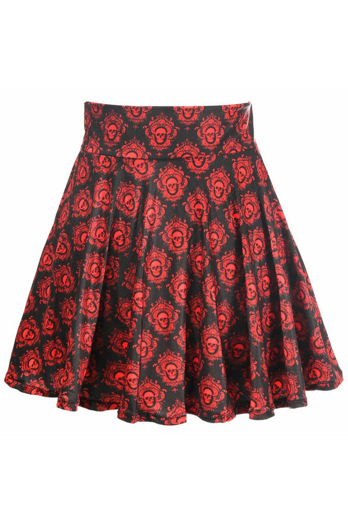Daisy Black & Red Skulls Stretch Lycra Skirt