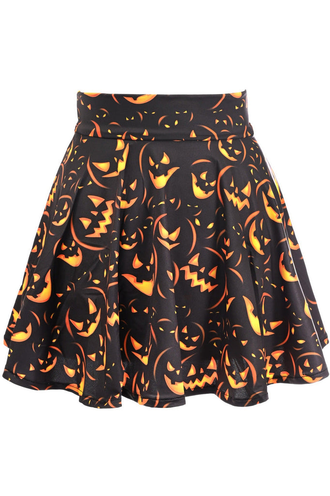 Daisy Scary Pumpkin Print Stretch Lycra Skirt