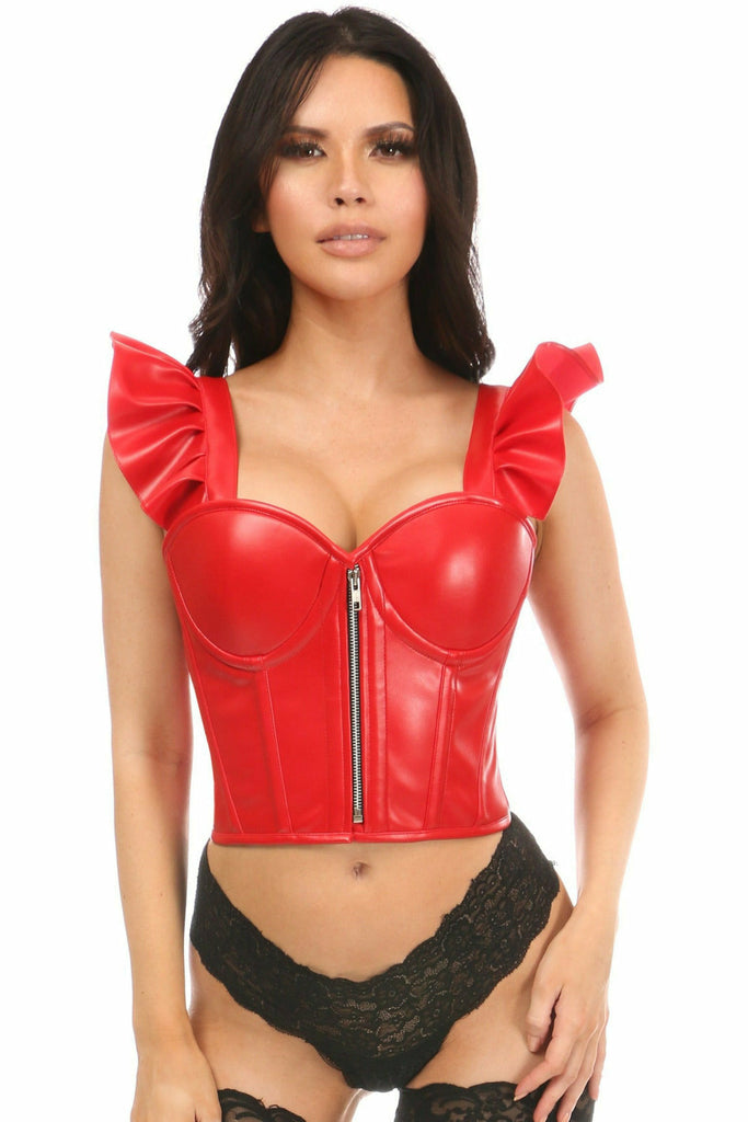 Daisy Red Faux Leather Bustier Top w/Ruffle Sleeves LV-1179