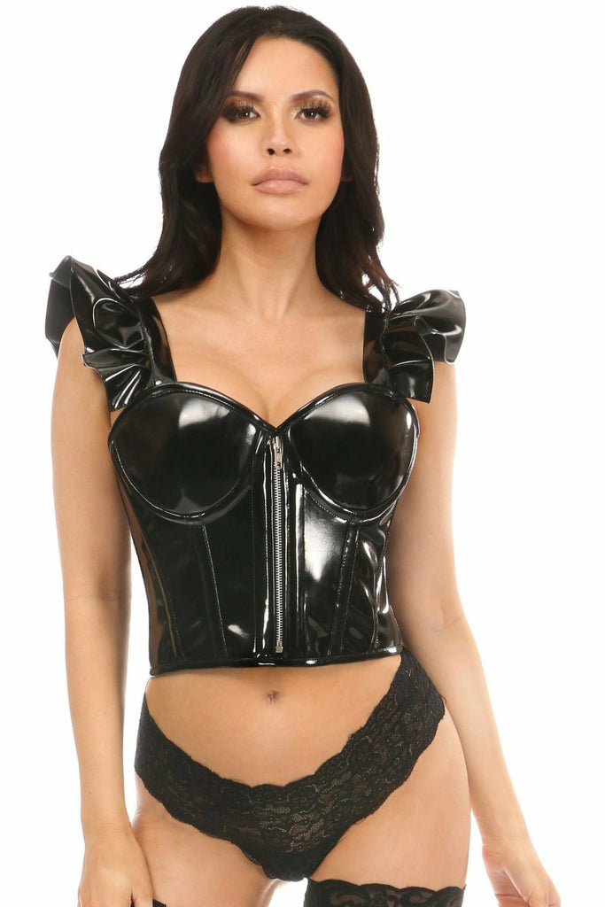 Daisy Black Patent Bustier Top w/Ruffle Sleeves LV-1181
