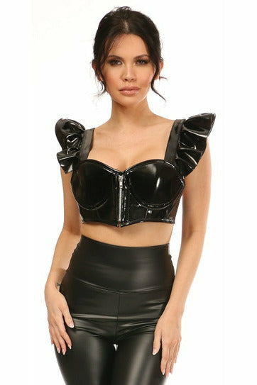 Daisy Black Patent Underwire Bustier Top w/Removable Ruffle Sleeves LV-1212