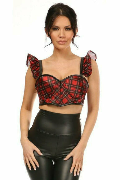 Daisy Red Plaid Underwire Bustier Top w/Removable Ruffle Sleeves LV-1228