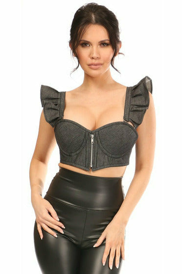 Daisy Black Denim Underwire Bustier Top w/Removable Ruffle Sleeves LV-1245