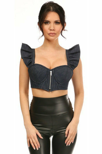 Daisy Blue Denim Underwire Bustier Top w/Removable Ruffle Sleeves LV-1246