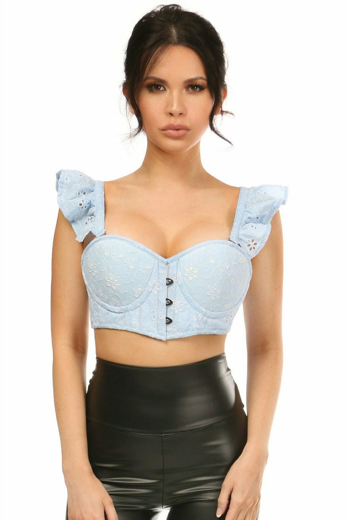 Daisy Lt Blue Eyelet Underwire Bustier Top w/Removable Ruffle Sleeves LV-1250