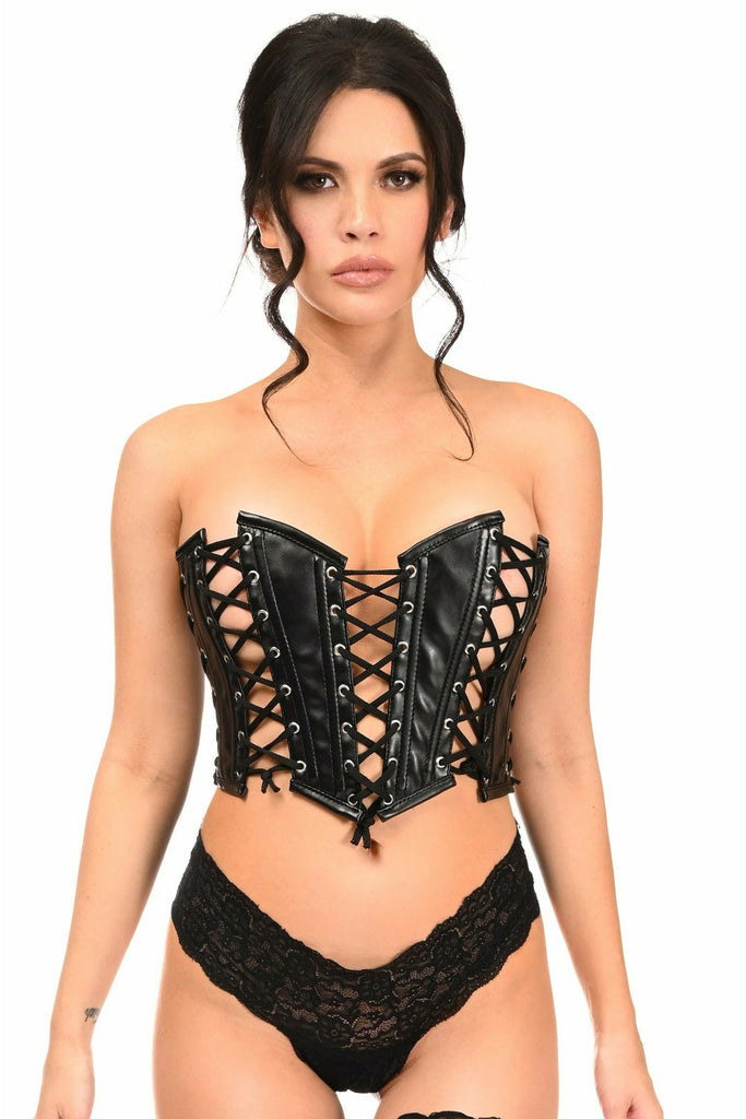 Daisy Black Faux Leather w/Black Lacing Lace-Up Bustier LV-1400