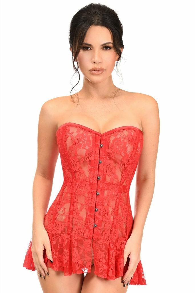 Daisy Red Sheer Lace Corset Dress LV-1443