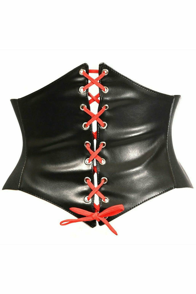 Daisy Black Faux Leather w/Red Lacing Corset Belt