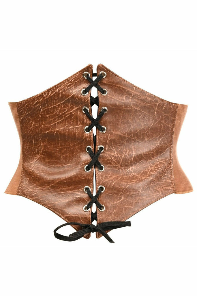 Daisy Distressed Brown Faux Leather Corset Belt
