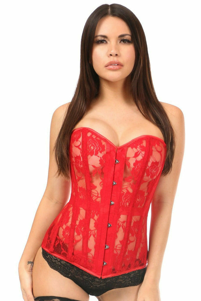 Daisy Red Sheer Lace Over Bust Corset LV-585