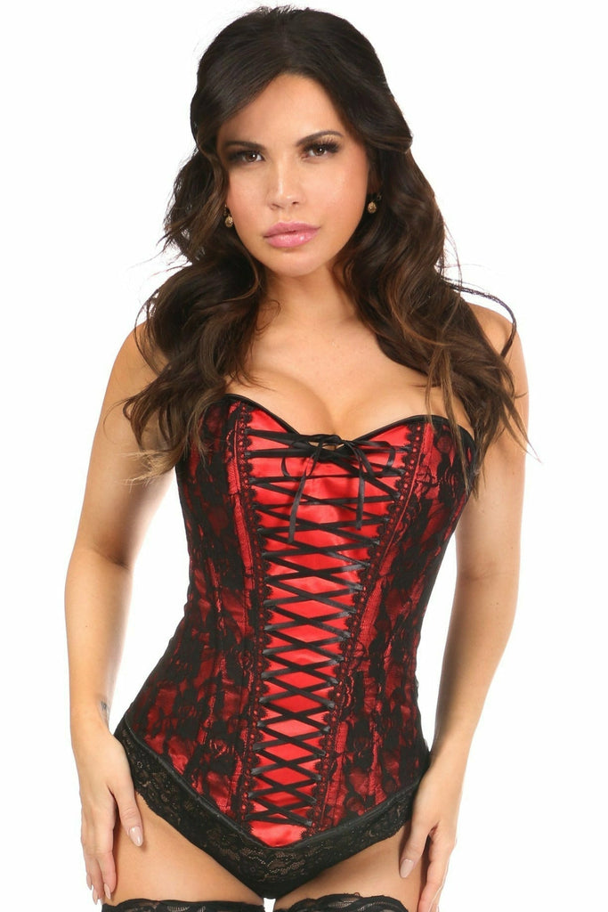 Daisy Red Lace-Up Over Bust Corset w/Black Lace LV-755