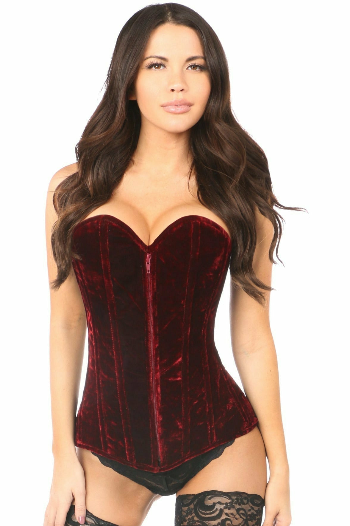 Daisy Red Crushed Velvet Overbust Corset LV-89